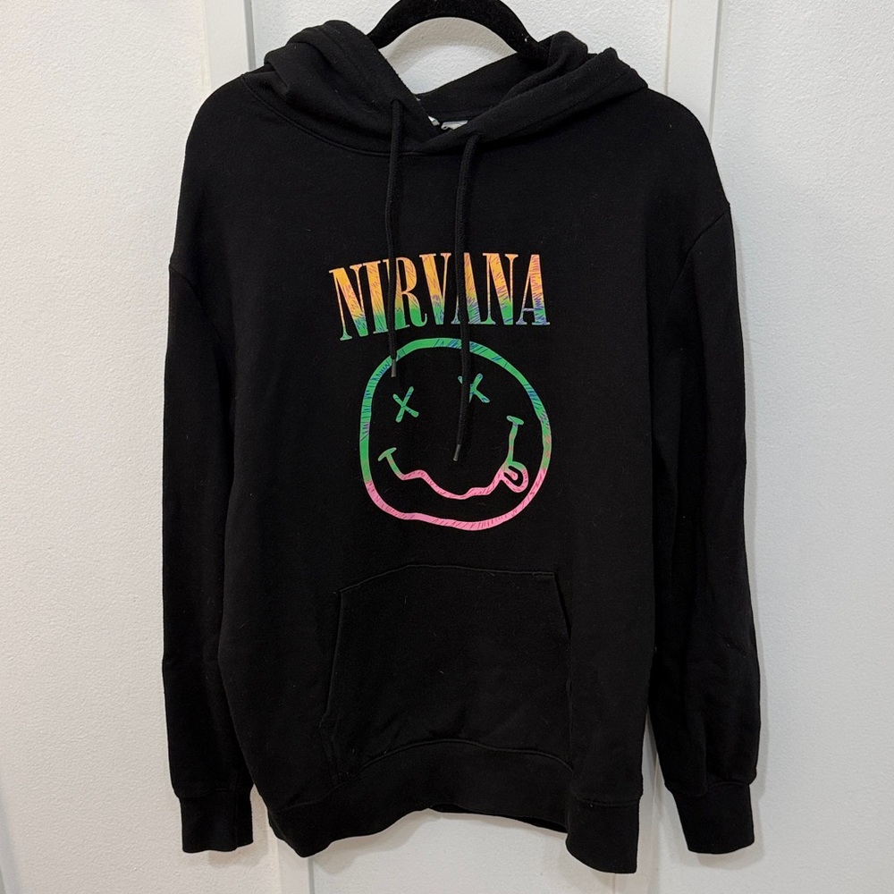 NIRVANA Black Hoodie with Rainbow Gradient Logo
